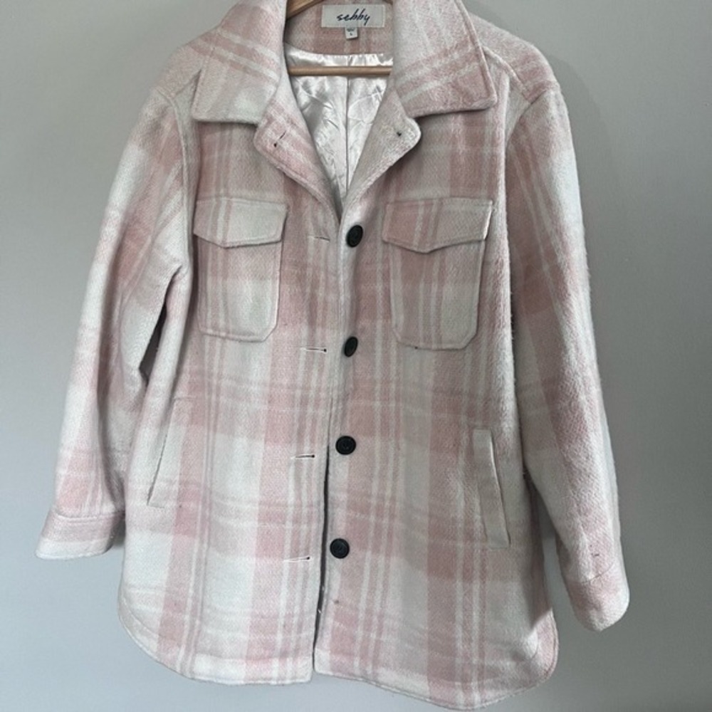 Sebby Pink and White Plaid Pea Coat – Satin Lined – Size Medium